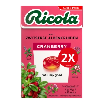 Ricola - Cranberry Suikervrij Duopack - 10x 2x 50g