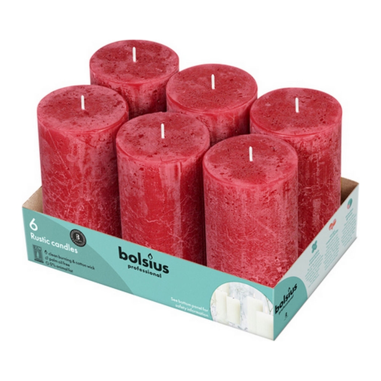 Bolsius - Rustic Pillar Candles 130/68 - Velvet Red - 6 pieces