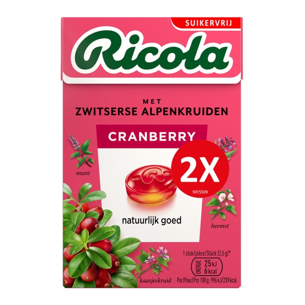 Ricola - Cranberry Suikervrij Duopack - 10x 2x 50g