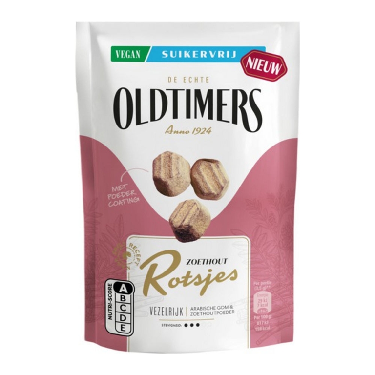 Oldtimers - Zoethout Rotsjes Suikervrij - 12x 100g